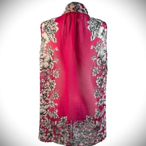 SUSAN GRAVER | Sheer Gilet - Sleeveless Chiffon Duster‎ Pink Floral - LG - Picture 9 of 11